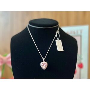 Bleu Sage Sterling Silver Pink Crystal Heart Pendant Necklace 16-18 Inch 925 FD